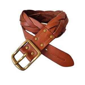 Harley Davidson Cognac Brown Leather Braided Belt Women's M